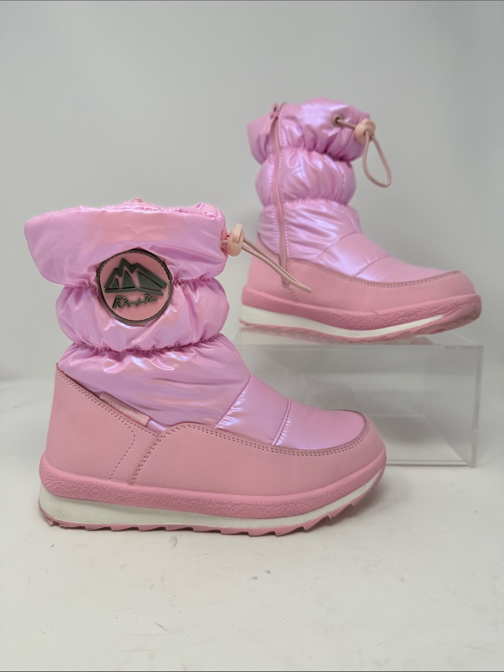 K Kom-Forme Pink Girls Puffy Insulated Snow Boots with Drawcord Size 13